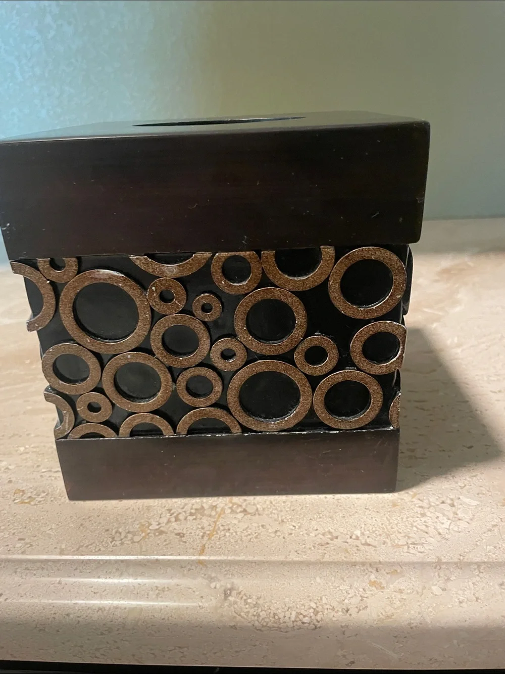 Contemporary Geometric Square Brown and Gold Accent Tissue Holder Cover